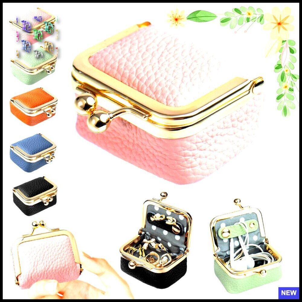 Genuine Leather Travel Jewelry Box Vintage Mini Organizer Kiss Lock Case